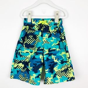 Speedo - XS Boys Green & Yellow Camouflage Swim Trunks